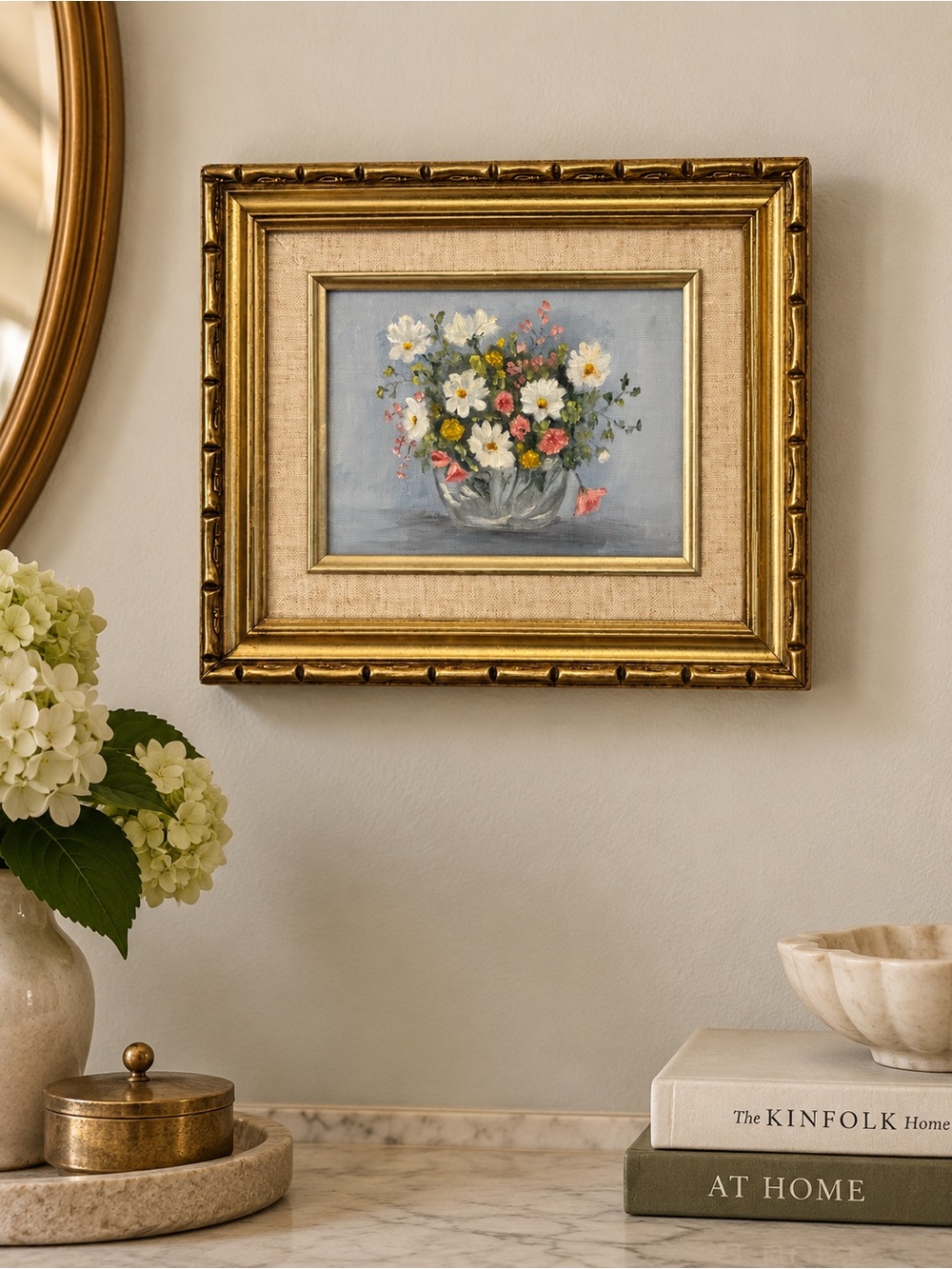Vintage Floral Oil Painting Ornate Gold Frame Small Still Life
